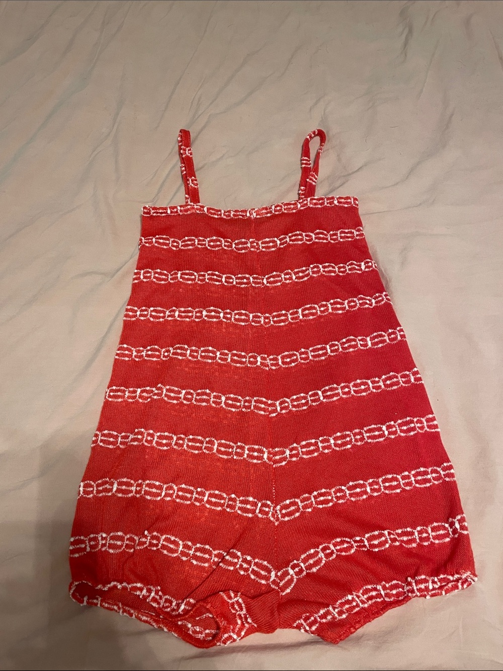 Red Striped Knit Romper with Spaghetti Straps